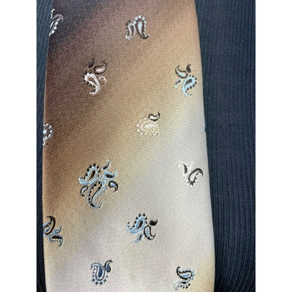 Vintage Oleg Cassini Thin Woven Brown Tan Bronze Paisley Necktie - Picture 6 of 8